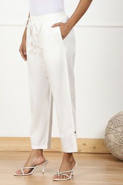 Off White Cotton Straight Pants image number 2