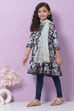 Blue Cotton Flared Kurta Churidar Suit Set image number 3