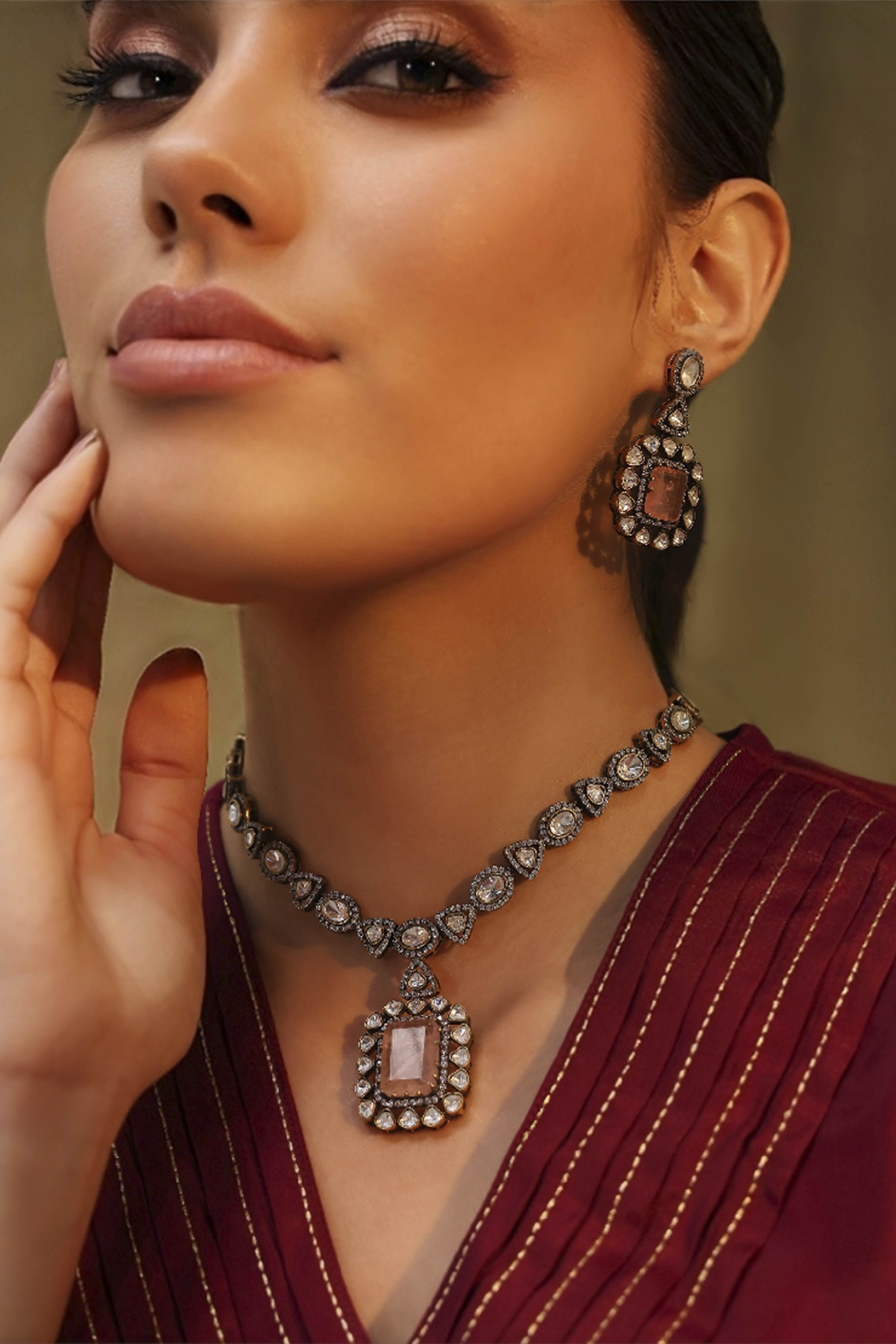 Light Pink Brass Kundan Set image number 1