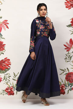 Rohit Bal Indigo Cotton Blend Anarkali Kurta Suit Set image number 6