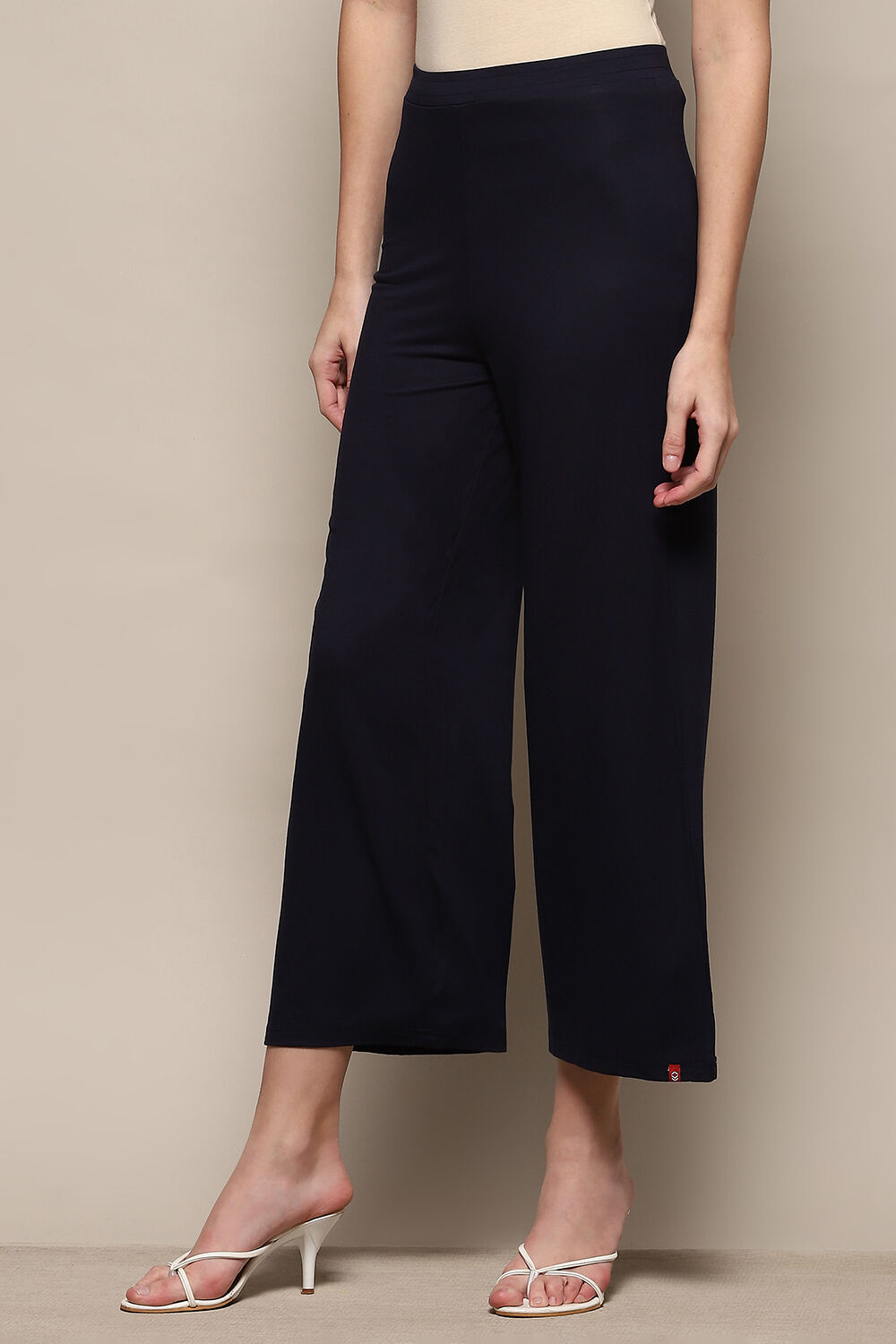 Beige Viscose Blend Solid Palazzo image number 2