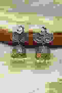 Green Brass Jhumka image number 2