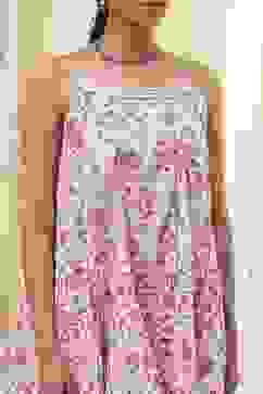 White and Pink Cotton Floral Flared Suit Set image number 1