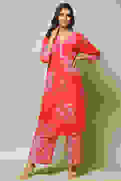 Pink LIVA Straight Printed 2 Piece Set image number 0