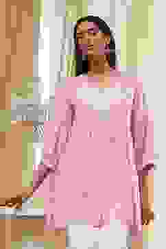 Pink Solid Flared Short Kurta image number 5