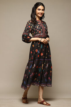 Black Cotton Straight Printed Kurta image number 4