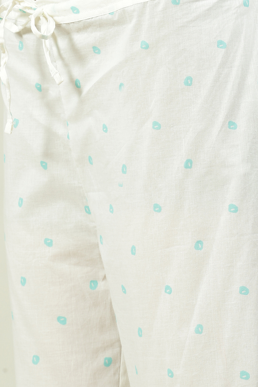 Aqua Blue and White Cotton Straight Suit Set image number 3
