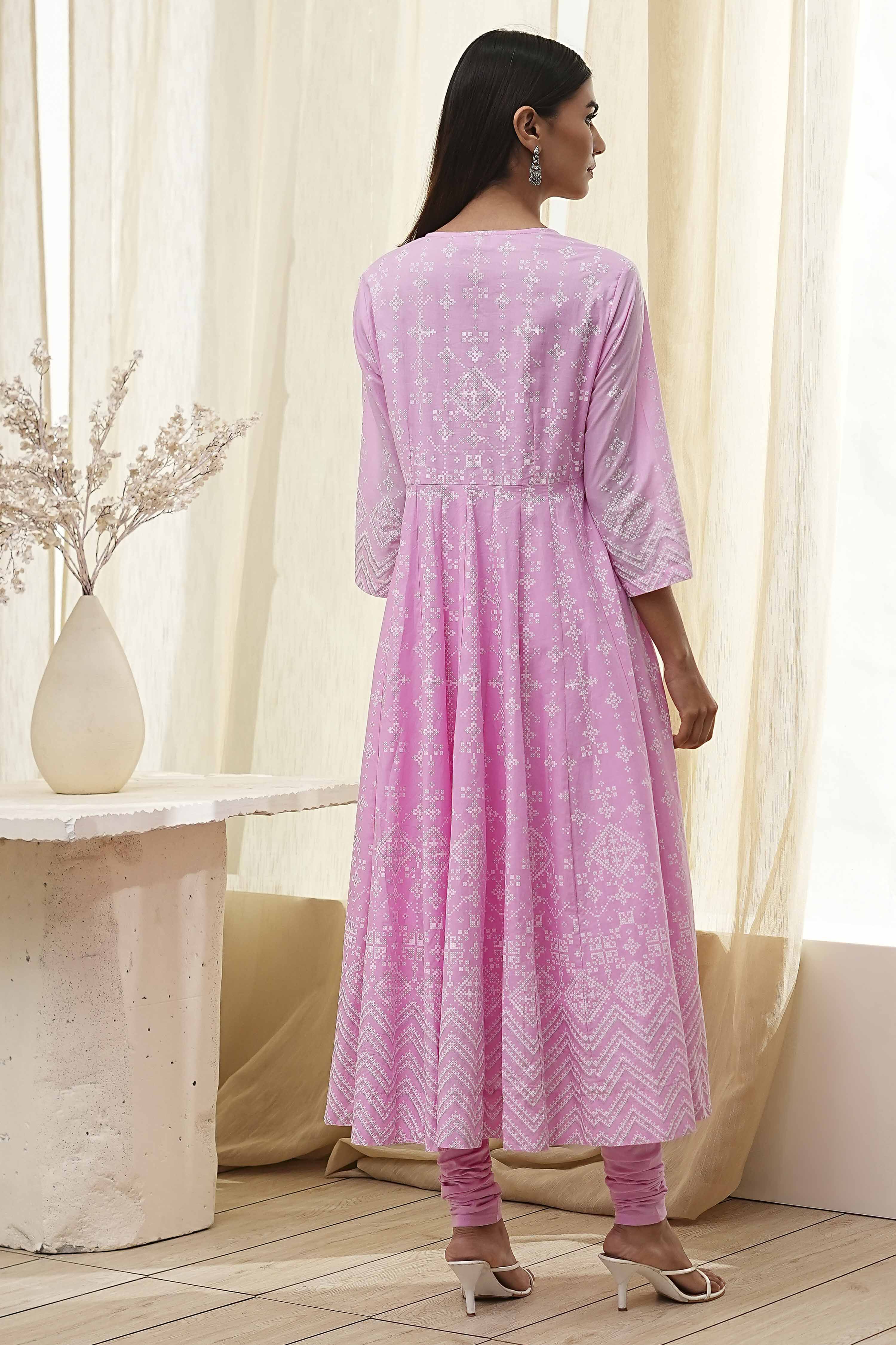 Pink Cotton Anarkali Suit Set image number 4