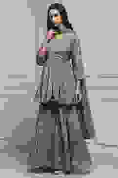 Green Art Silk Gathered Garara Set image number 6