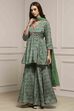 Green Art Silk Gathered Garara Set image number 6