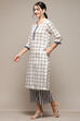 Natural & Blue Cotton Flax Straight Kurta Palazzo Suit Set image number 3