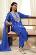 Blue Embroidered Straight Suit Set image number 0