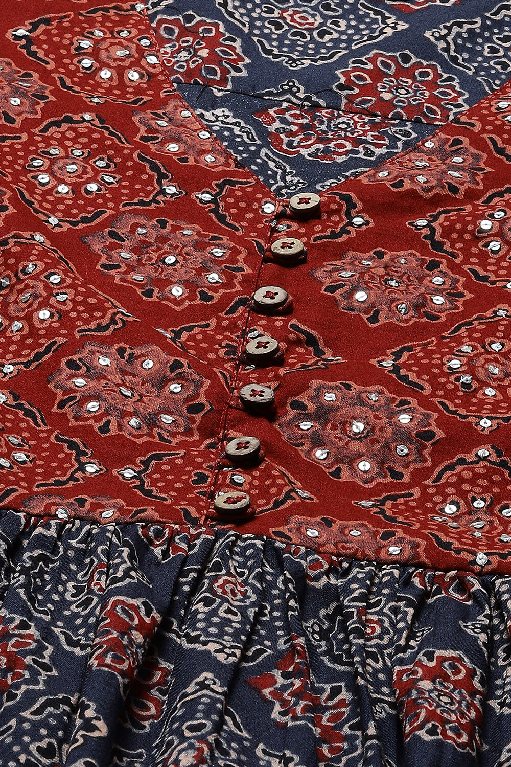 Rust Cotton Flared Printed Short Kurti image number 1