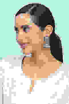 Blue White Brass Jhumka image number 3