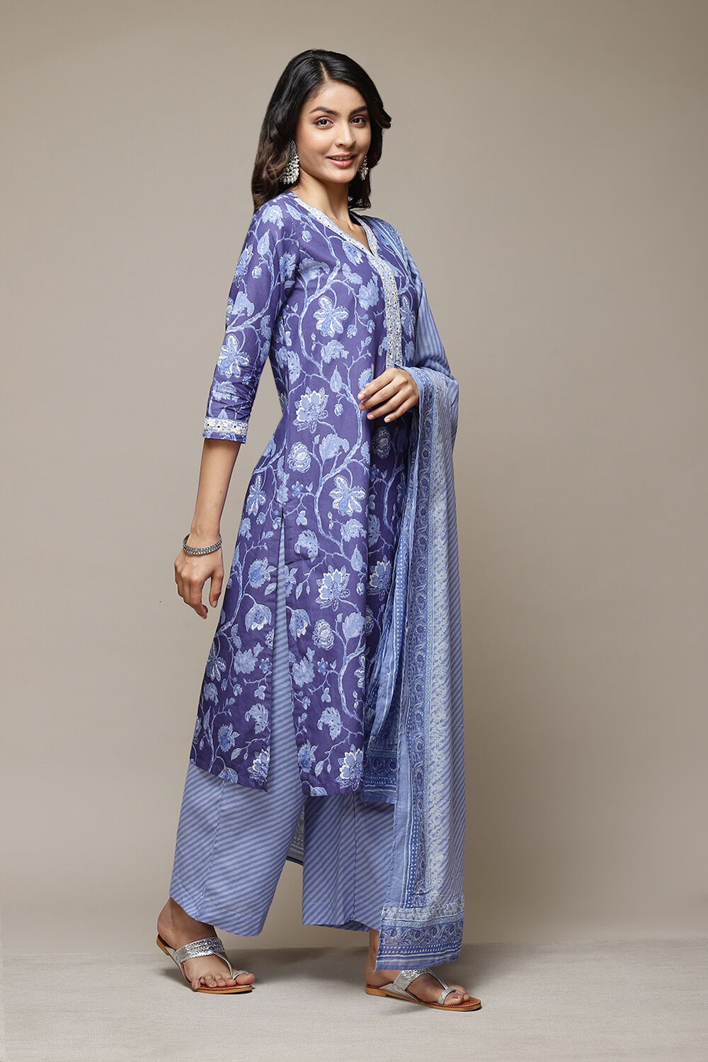 Indigo Cotton Straight Kurta Palazzo Suit Set image number 6