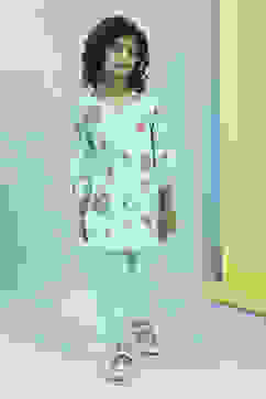 Turquoise Cotton Floral Straight Kurta Pants Set image number 6