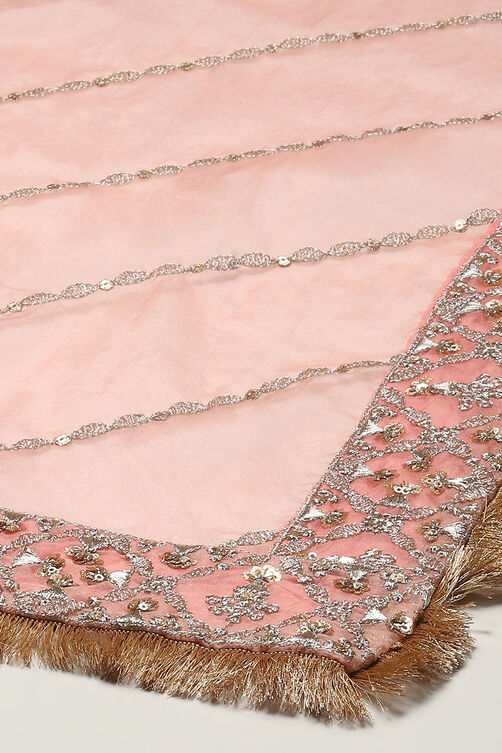 Off White & Blush Pink Cotton Blend Straight Kurta Garara Suit Set image number 3