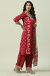 Red LIVA A-Line Kurta Palazzo Suit Set image number 7