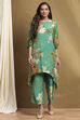 Green Modal Floral Printed Asymmetric Kurta Set image number 6