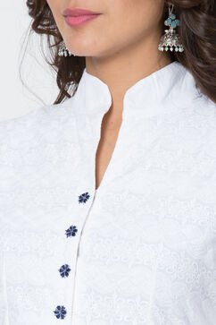 White And Blue Cotton Asymmetric Kurta Churidar Suit Set image number 1
