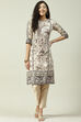 Beige LIVA Straight Printed Kurta image number 5