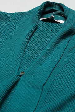 Teal Blue Acrylic Straight Yarndyed Sweater image number 5