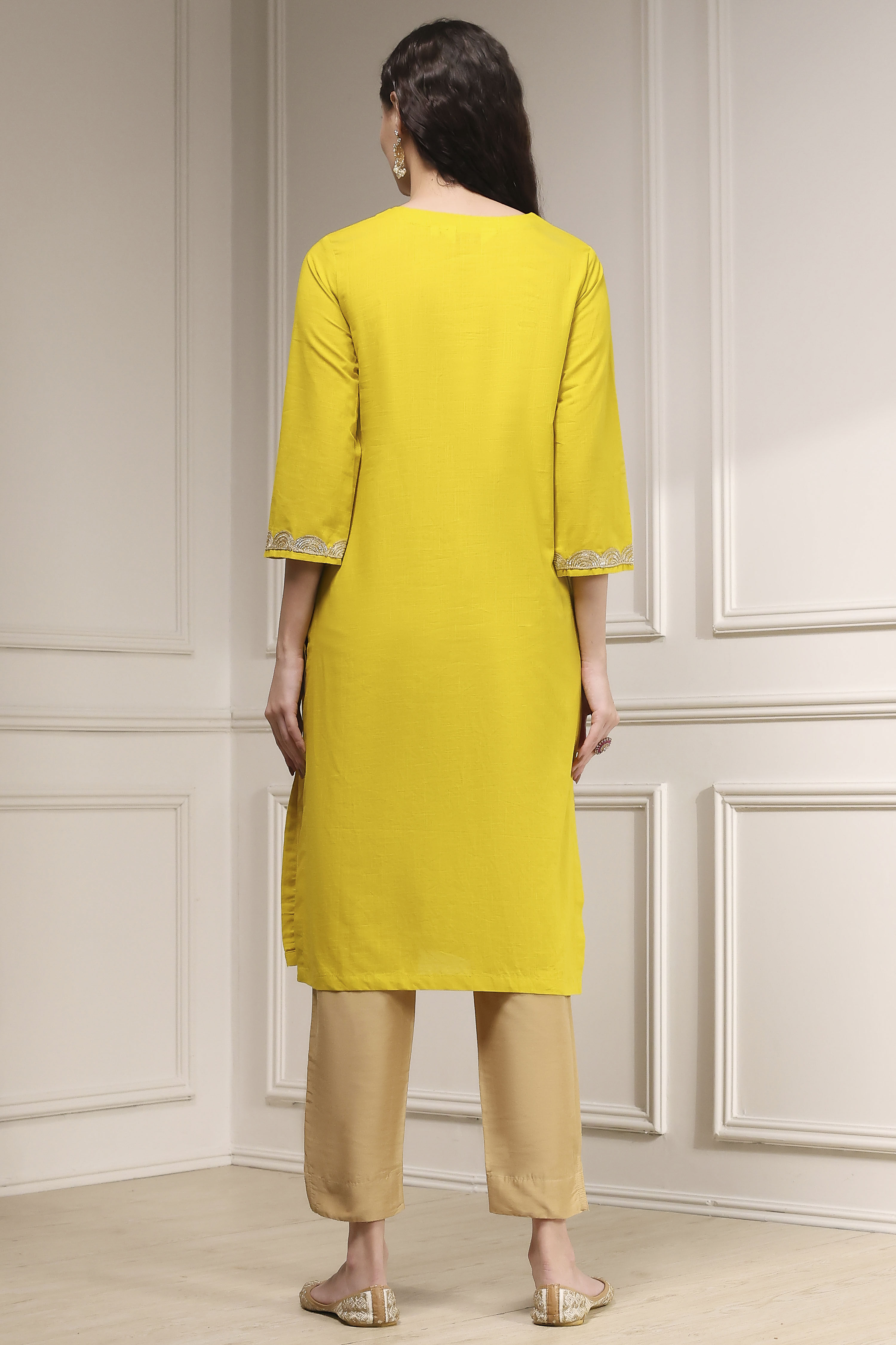 Fuchsia Cotton Solid Straight Kurta image number 3