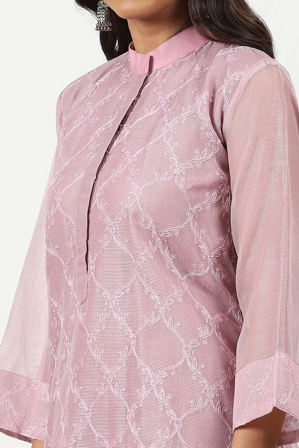 Grey Floral Thread Work Unstitched Suit Set image number 2