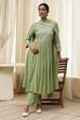Olive Green Embroidered Gathered Suit Set