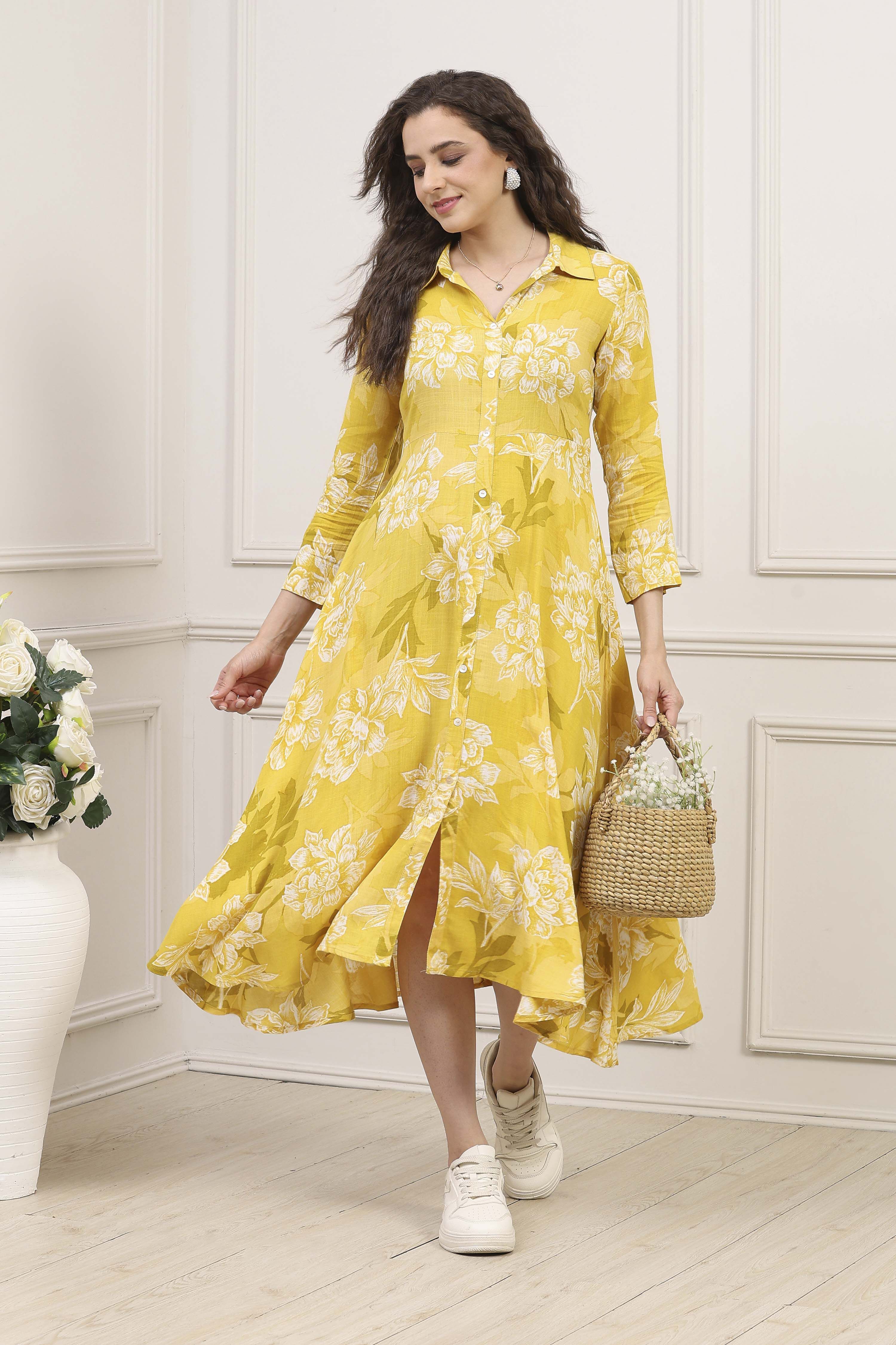 Olive Rayon Printed Straight Dress image number 0