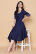 Indigo Rayon Flared Solid Dress image number 0