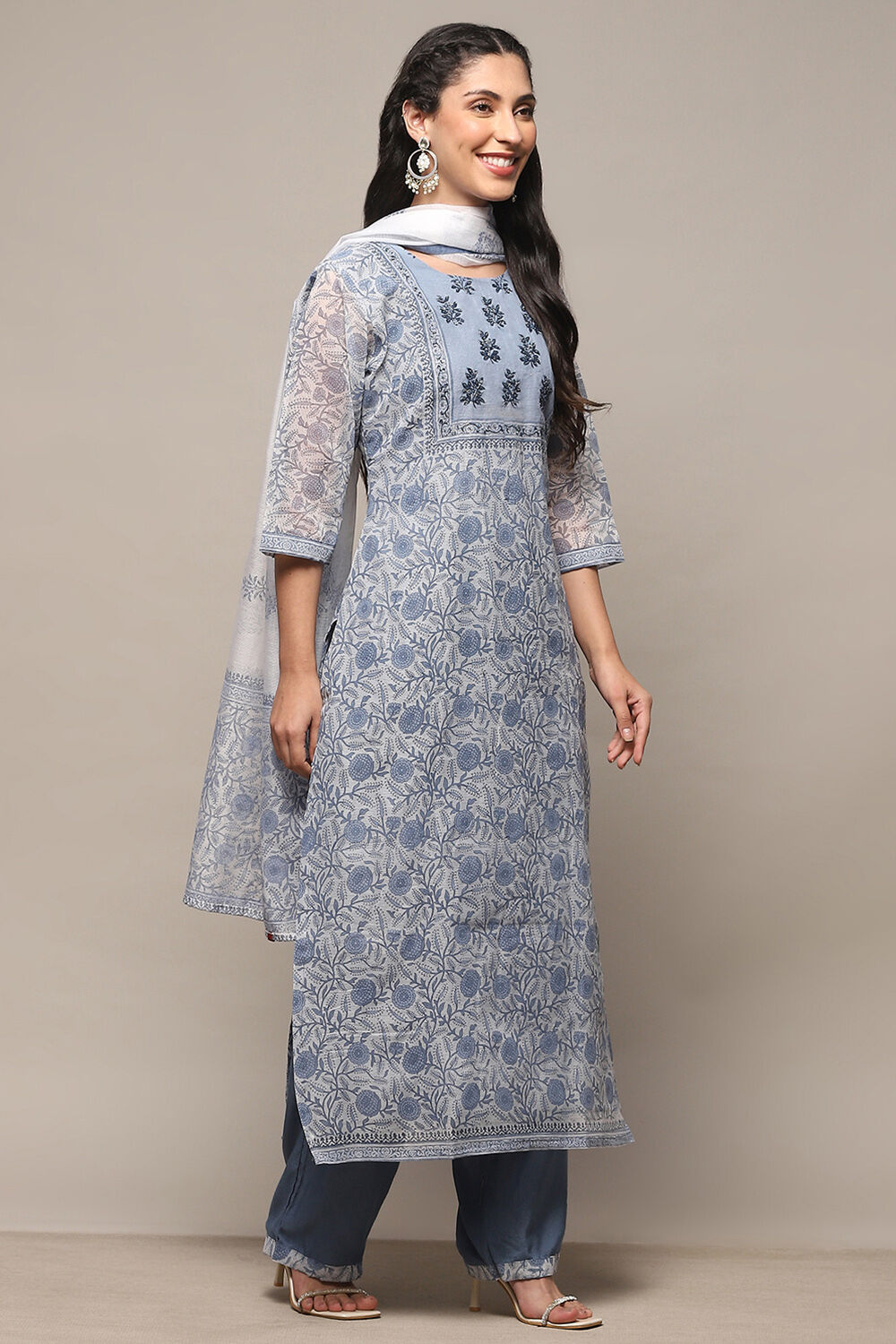 Blue Polyester Unstitched Suit set image number 7