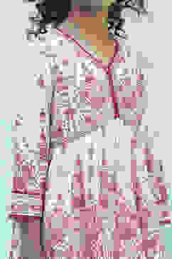 Off-White and Pink Cotton Peplum Suit Set image number 1