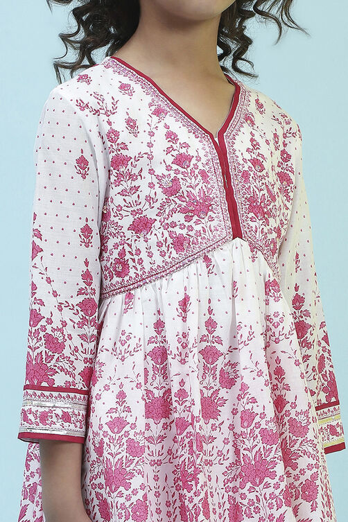 Off White/Pink Cotton A-Line Garara Set image number 1