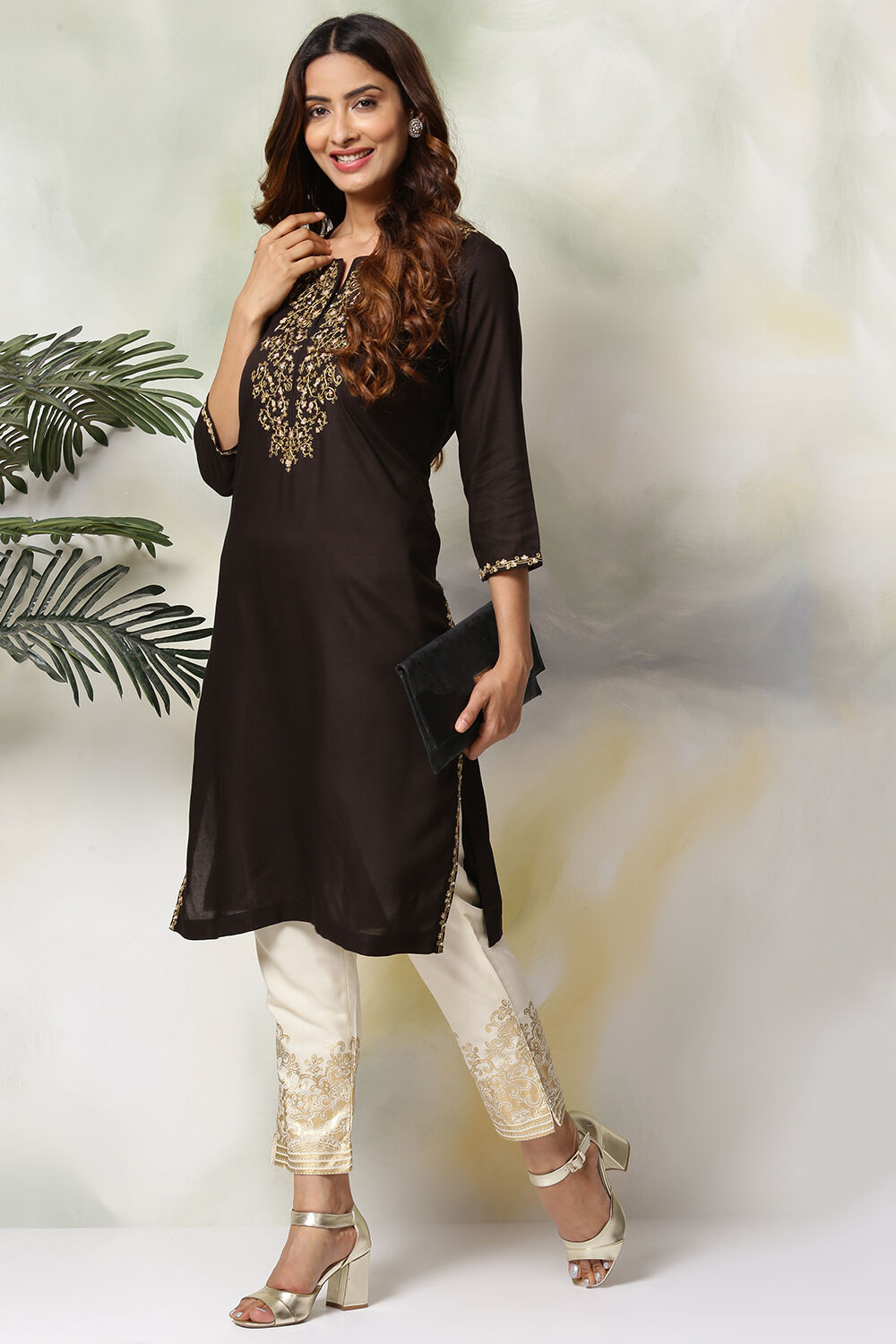 Black Rayon Straight Kurta Pants Set image number 5