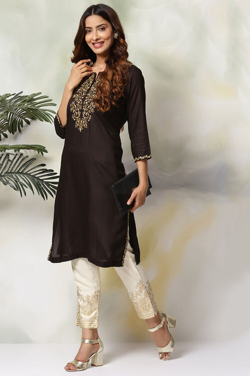 Black Rayon Straight Kurta Pants Set image number 5