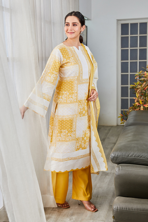 Blue Cotton Blend Digital Print Unstitched Suit Set  image number 7