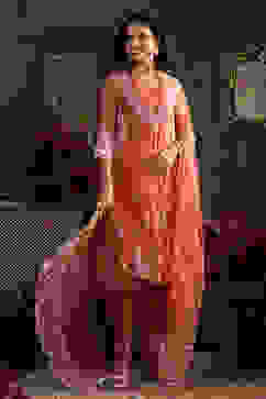 Burnt Orange Embroidered Organza Kalidar Suit Set image number 0