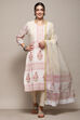 White Cotton Machine Embroidered Unstitched Suit Set image number 1