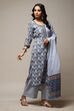Indigo Cotton Hand Block Print Unstitched Suit Set image number 7