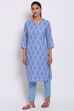 Blue Metallic Cotton Printed Kurti image number 3