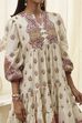 Beige Cotton Printed Tiered Dress image number 1