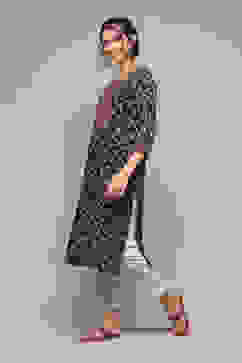 Navy LIVA Straight Printed Kurta image number 2