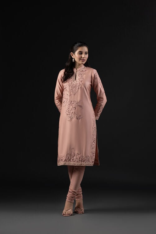 Rohit Bal Light Pink Cotton Silk Anarkali Printed Suit Set image number 7