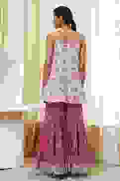 White and Pink Cotton Floral Flared Suit Set image number 4