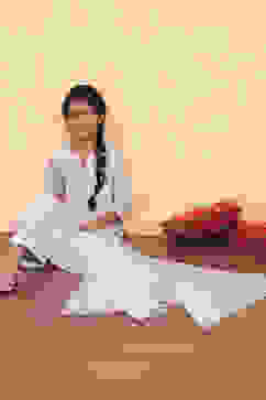 Powder Blue Silk Chanderi Flared Suit Set image number 0