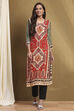 Rust and Green Hand-Block Printed Straight Kurta image number 5