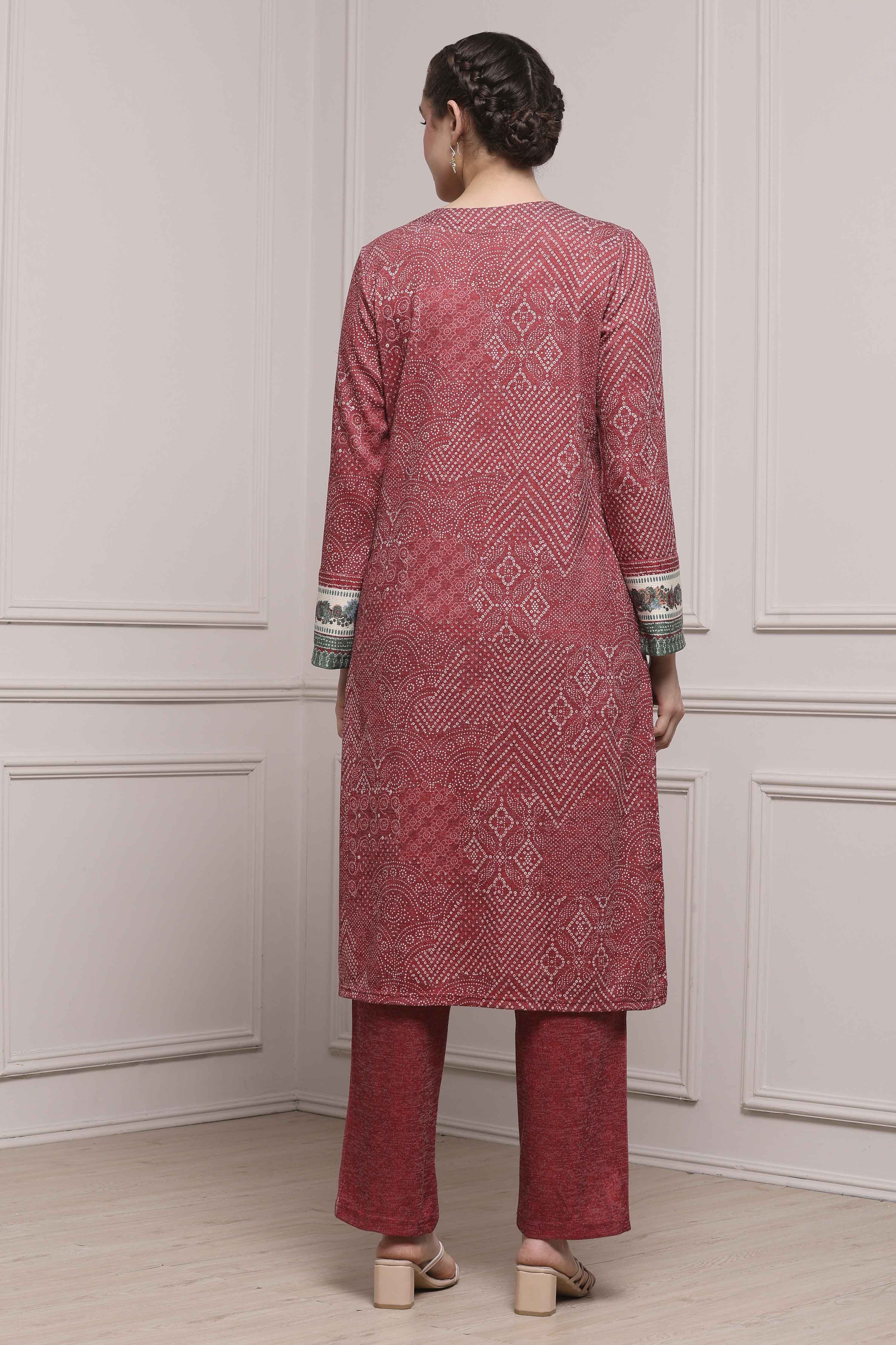 Black Printed Straight Winter Suit Set image number 4