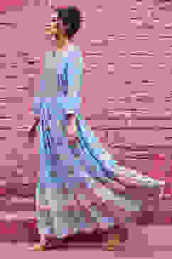 Sky Blue Viscose Tiered Dress image number 5