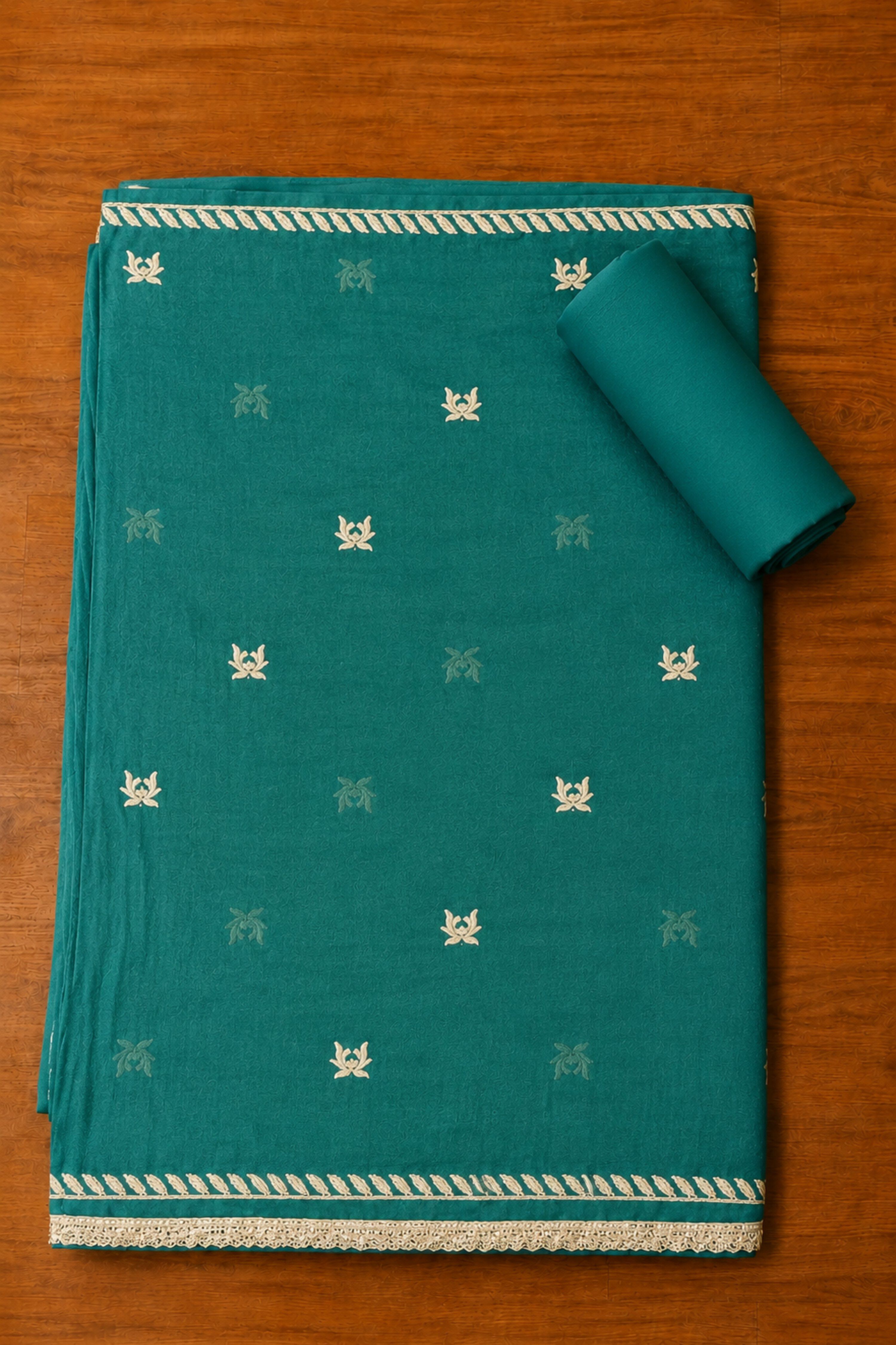 Wine Chanderi Thread Work Unstitched Suit Set image number 3